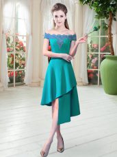Sleeveless Asymmetrical Appliques Zipper Dress for Prom with Teal