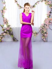 Affordable Purple Sleeveless Lace Floor Length Court Dresses for Sweet 16