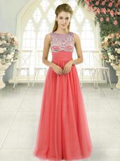 Amazing Empire Going Out Dresses Watermelon Red Scoop Tulle Sleeveless Floor Length Side Zipper