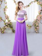 Admirable Purple Short Sleeves Chiffon Zipper Vestidos de Damas for Prom and Party and Wedding Party
