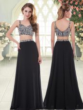 Fitting Floor Length Black Homecoming Dress Straps Sleeveless Zipper