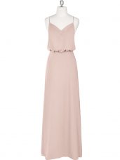 Floor Length Zipper Homecoming Dress Baby Pink for Prom and Party with Ruching