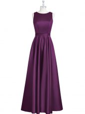 Eggplant Purple Scoop Backless Ruching and Pleated Prom Gown Sleeveless