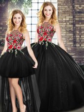 Most Popular Black Ball Gowns Embroidery Sweet 16 Dress Zipper Sleeveless Floor Length