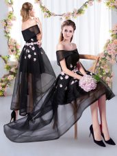 High Low Bridesmaids Dress Black for Prom and Party and Wedding Party with Appliques