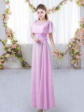 Lilac Zipper Quinceanera Court Dresses Appliques Short Sleeves Floor Length