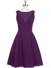 Eye-catching Eggplant Purple A-line Scoop Sleeveless Chiffon Mini Length Zipper Ruching Prom Evening Gown