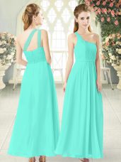 Perfect Ruching Prom Dress Aqua Blue Zipper Sleeveless Ankle Length
