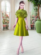 New Arrival Knee Length Lace Up Prom Party Dress Olive Green for Prom with Ruffled Layers