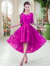 Fuchsia Zipper Scoop Lace Dress for Prom Half Sleeves