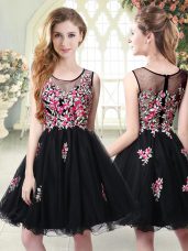 Flare Mini Length Zipper Prom Party Dress Black for Prom and Party with Embroidery