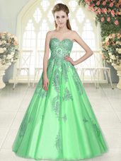 Floor Length A-line Sleeveless Green Homecoming Dress Lace Up