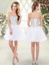 Captivating White Sweetheart Neckline Beading Prom Party Dress Sleeveless Lace Up