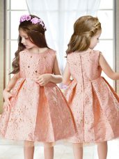 Trendy Pink Sleeveless Embroidery Mini Length Pageant Gowns For Girls