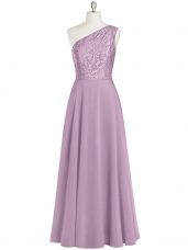 Chiffon Sleeveless Floor Length Homecoming Dress and Lace