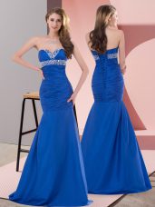 Delicate Sleeveless Lace Up Floor Length Beading and Ruching Prom Dresses