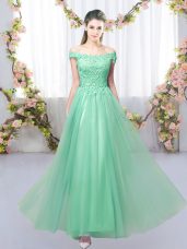 Floor Length Lace Up Quinceanera Dama Dress Apple Green for Prom and Party and Wedding Party with Lace