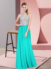 Pretty Turquoise Sleeveless Satin Backless for Prom and Party