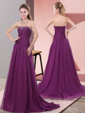 Purple Sleeveless Beading and Lace Zipper