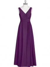 Discount V-neck Sleeveless Zipper Prom Party Dress Eggplant Purple Chiffon