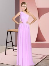 One Shoulder Sleeveless Chiffon Going Out Dresses Ruching Lace Up