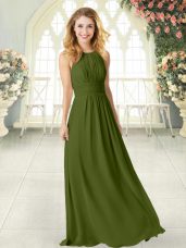 Great Floor Length Empire Sleeveless Olive Green Prom Dresses Zipper