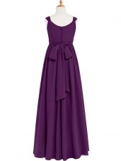 Discount Chiffon Straps Sleeveless Zipper Ruching Prom Dresses in Eggplant Purple