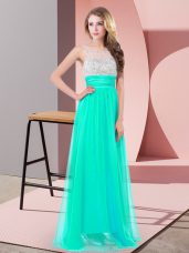 Amazing Turquoise Empire Sequins Evening Dress Side Zipper Chiffon Sleeveless Floor Length