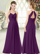 Spaghetti Straps Sleeveless Zipper Evening Dress Purple Chiffon
