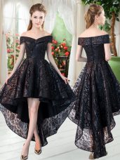 High Low Black Homecoming Dress Sleeveless Lace