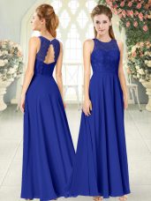 Chiffon Scoop Sleeveless Backless Lace Prom Gown in Royal Blue