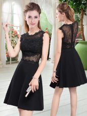 Fabulous Satin Scalloped Sleeveless Zipper Lace Evening Dress in Black