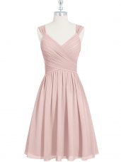 Straps Sleeveless Lace Up Prom Party Dress Pink Chiffon