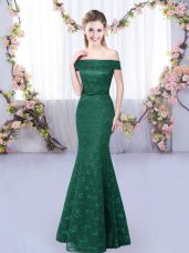 Spectacular Dark Green Lace Up Vestidos de Damas Lace Sleeveless Floor Length