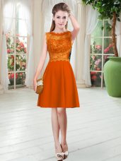 Perfect Orange Red Sleeveless Lace Knee Length Prom Dress