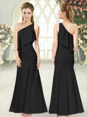 Pretty One Shoulder Sleeveless Side Zipper Evening Dress Black Satin