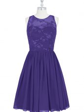 Mini Length Purple Prom Dress Chiffon Sleeveless Lace