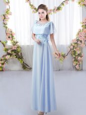 Stylish Lavender Short Sleeves Chiffon Zipper Wedding Party Dress for Prom and Party and Wedding Party
