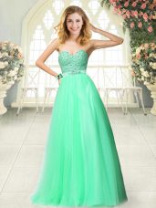 Enchanting Sweetheart Sleeveless Prom Evening Gown Floor Length Beading Apple Green Tulle