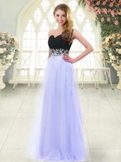 Romantic Appliques Prom Dresses Baby Blue Zipper Sleeveless Floor Length