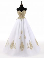 High End White Lace Up Sweetheart Beading and Appliques Sweet 16 Dress Tulle Sleeveless