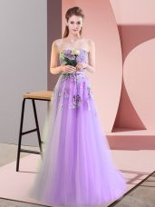 Lavender Lace Up Evening Outfits Appliques Sleeveless Floor Length