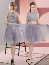 Sleeveless Tulle Zipper in Grey with Beading and Lace