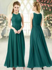 Green Scoop Neckline Ruching Prom Dresses Sleeveless Zipper