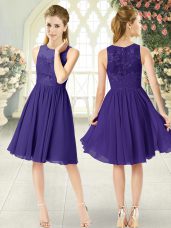 Exceptional Empire Homecoming Dress Purple Scoop Chiffon Sleeveless Knee Length Zipper