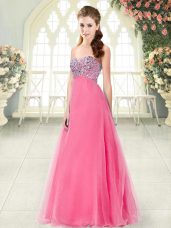 Hot Pink Tulle Lace Up Sweetheart Sleeveless Floor Length Beading