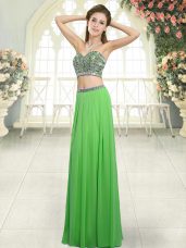 Romantic Green Sleeveless Beading Floor Length Prom Dresses