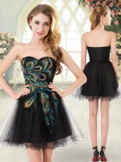 New Arrival Tulle Sweetheart Sleeveless Lace Up Beading and Appliques Dress for Prom in Black