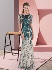 Green Half Sleeves Zipper Prom Evening Gown for Prom and Party