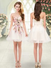 Free and Easy Champagne A-line Tulle Sweetheart Sleeveless Beading and Appliques Mini Length Lace Up Prom Evening Gown